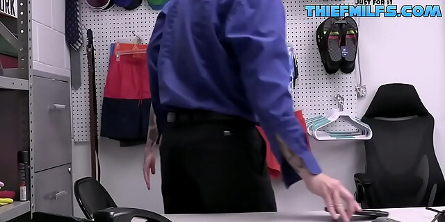 blowjob,brunette milf,caught,doggystyle,mature,milf,punishment,pussy,shoplyfter,tattooed